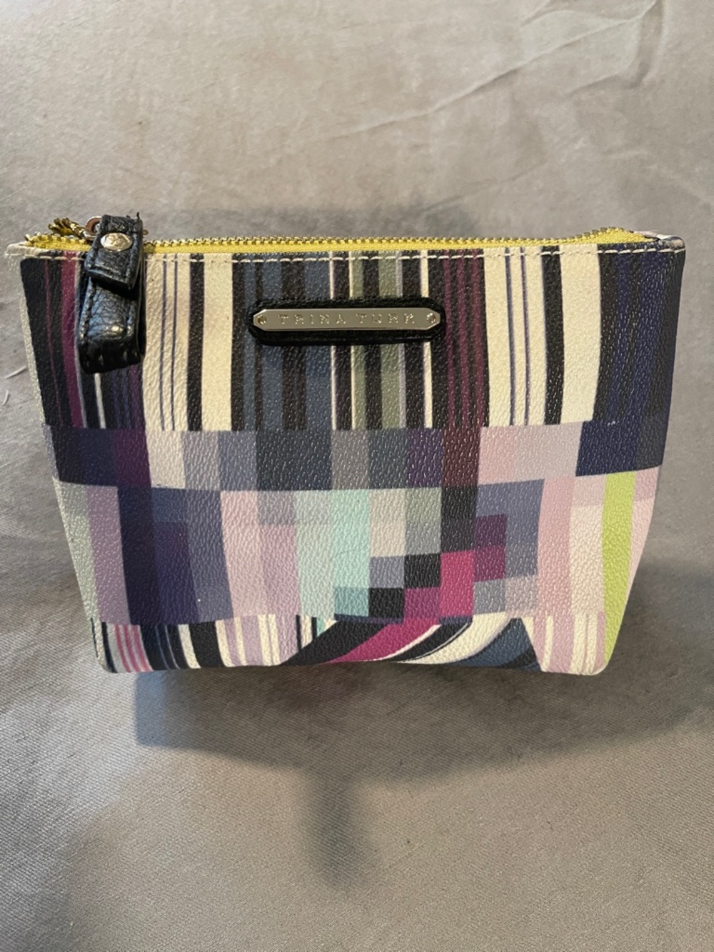 Trina Turk Multicolor Pixel-Stripe Cosmetic Pouch